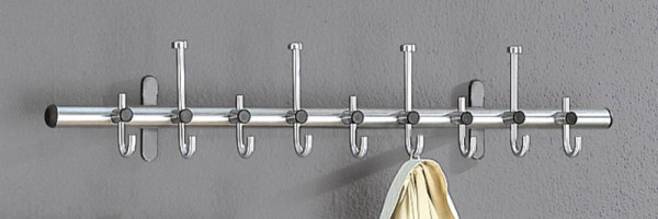 Kerkmann Arte wandkapstok, 9 haken, B 1150 x D 160 x H 180 mm, roestvrij staal, 33687081