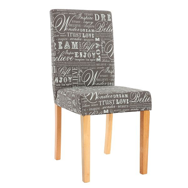 Mendler set van 2 eetkamerstoel keukenstoel Littau, textiel met opschrift, grijs, lichte poten, 33689