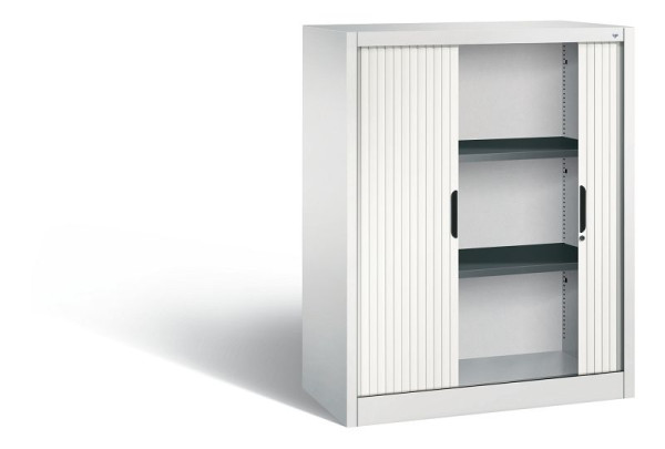C+P dressoir met rolluik Omnispace, H1230xB1000xD420mm, kleur: lichtgrijs/verkeerswit, verzonken greep, 3 niveaus, 3232-00 S10201
