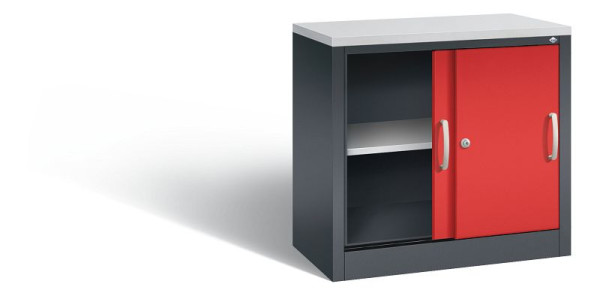 C+P dressoir met schuifdeuren Acurado, H720xB800xD400mm, kleur: zwartgrijs / vuurrood, beugelgreep, 2 niveaus, 5722-00 S10462