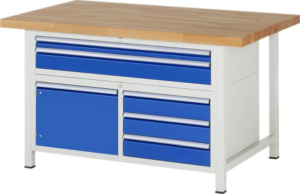 RAU werkbank serie 8000 - frameconstructie (gelast frame), drievoudige onderbak (5x lade, 1x draaideur), 1500x840x900 mm, 03-8922A2-159B4S.11