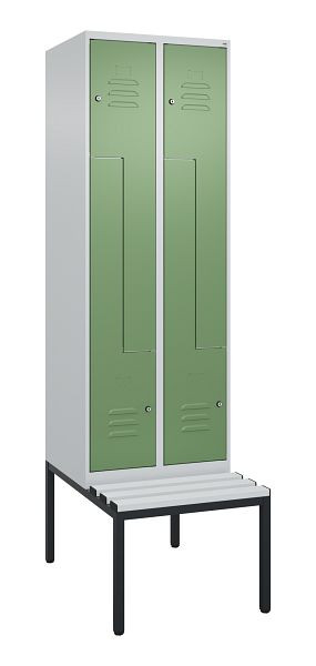 C+P Z-Spind Classic PLUS, mit untergebauter Sitzbank, 4 Abteile, 2120x600x815mm, 7035/6011, Zylinderschlösser, 0800537-204 S10051