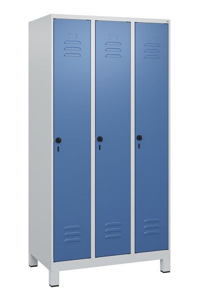 C+P Umkleidespind Classic PLUS, Füße, 3 Abteile, 1800x900x500mm, 7035/5023, Drehriegel, 0800107-30 S10005
