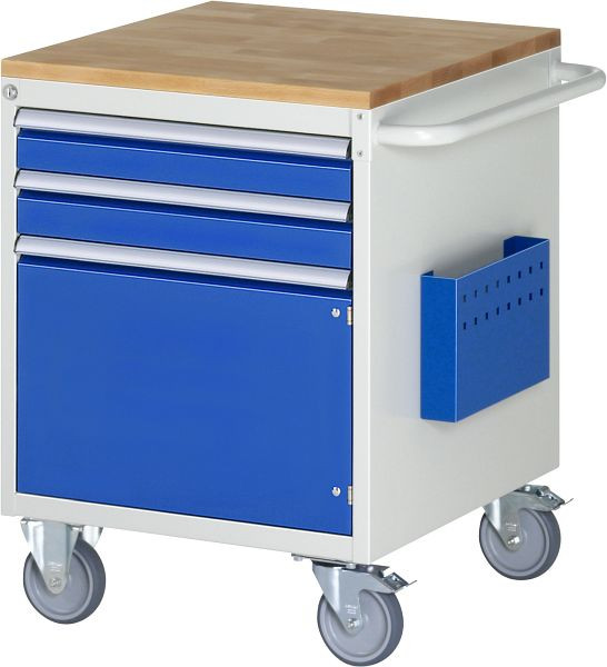 RAU montagewagen serie 7000, B580 x D650 x H795 mm, massief beukenhouten blad, laden: 2xH90 mm, draaideur H360 mm, 15-L3.5AR-B.11