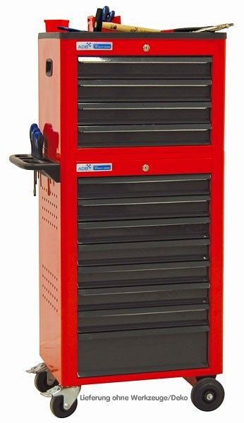 ADB werkplaatswagen met gereedschapskist, 12 laden, afmetingen: 960 x 610 x 450 mm (HxBxD), corpuskleur: rood, RAL 5010, frontkleur: grijs, RAL 7016, 21012