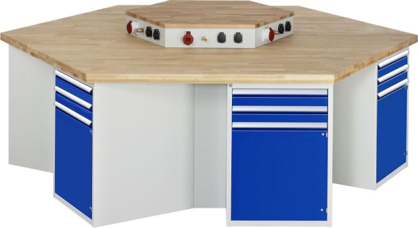 RAU groepswerkbank 4000 - model 492, B2700 x D2340 x H900 mm, met energieopzetstuk, 03-492-135B5M-EA1.11