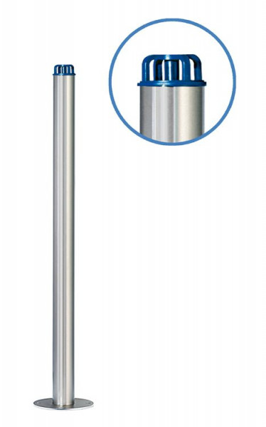 Afzetpaal "Acero kettingkop" (V2A) Ø76mm, van RVS, voor inzetting in beton, geslepen, kap: blauw RAL 5010, 13069-g2
