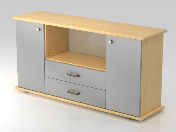 Hammerbacher dressoir 2 deuren, 2 lades, gestreept handvat esdoorn/zilver, 166,1x44,8x84 cm (BxDxH), VSBTS/3/S/SG