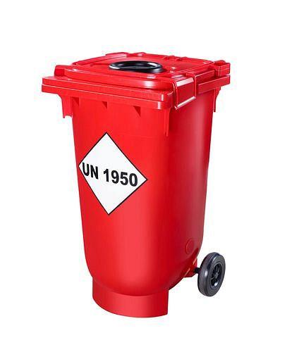 DENIOS transportcontainer met opening voor lege spuitbussen, 200 liter, 271-779