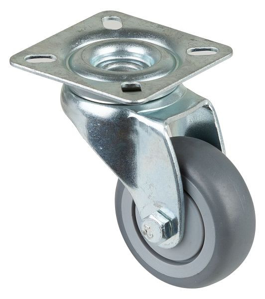 BS rollen apparatenrol, plaat, wielbreedte 20 mm, wiel-Ø 50 mm, draagvermogen 50 kg, grijs rubberen loopvlak, kogellager, VE 8 stuks, A300.A85.050