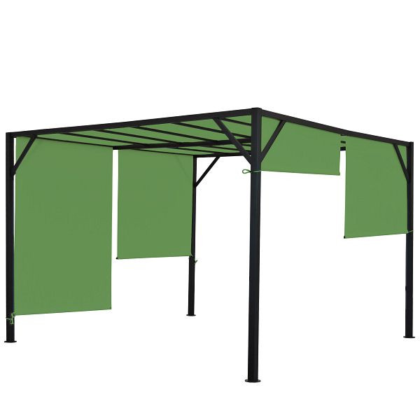 Mendler Pergola Baia, tuinpaviljoen terrasoverkapping, stabiel 6cm stalen frame + zonnedak groen, 3x3m, 75857 + 75851