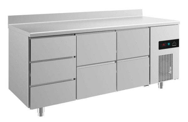 A&S Polarny koeltafel -2 tot +8°C met 2x twee laden en 1x drie laden links, 1865 x 700 x 850 mm, met opstand, KT3DZZA