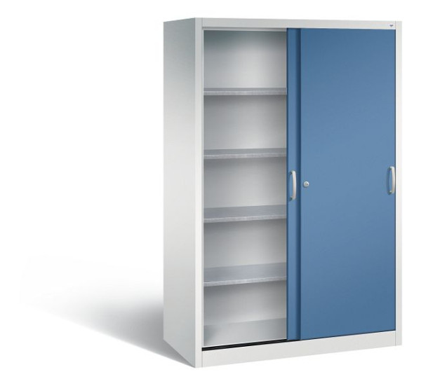 C+P schuifdeurkast Acurado, H1950xB1200xD600mm, kleur: lichtgrijs / verre blauw, beugelgreep, 2069-00 S10091