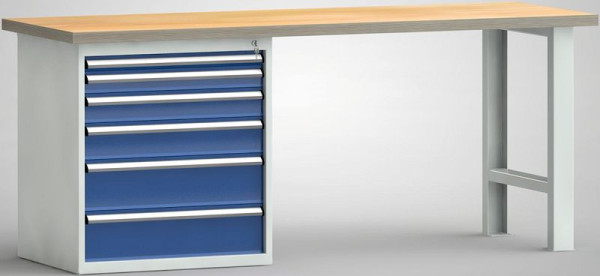 KLW standaard werkbank - 2000 x 700 x 840 mm, met beuken multiplex plaat 2000 x 700 x 40 mm, WS523N-2000M40-E7023