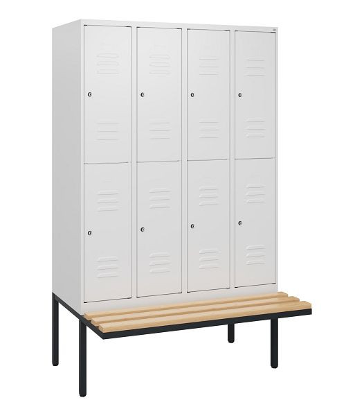 C+P dubbeldekskast Classic PLUS, 4 vakken, 1950x1200x815mm, 9016/9016, cilindersloten, beukenhouten zitlatten, zitting, 0803405-40 S10044