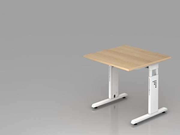 Hammerbacher bureau C-poot 80x80cm eiken/wit, werkhoogte 65-85 cm, VOS08/E/W