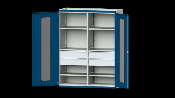 ANKE werkbanken, zware kast, model 402, 1485 x 630 x 1950 mm, zichtvlak van plexiglas, RAL 7035/5010, 620.292