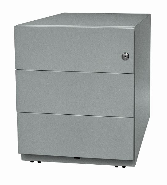 Bisley Note™ rolcontainer met handvat, 3 universele laden, zilver, NWH79M7BBB355