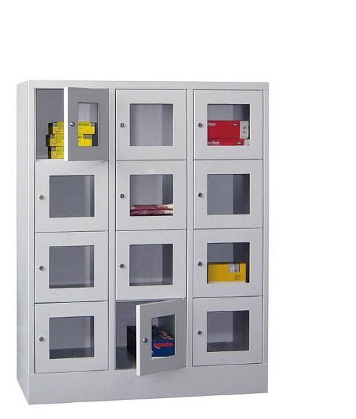 Pavoy Schließfachschrank mit Sockel 1518/500/1200, 3b x 4h, Zylinderschloss, Abteilbreite 400, Sichtfenster, 61213-344-091-910