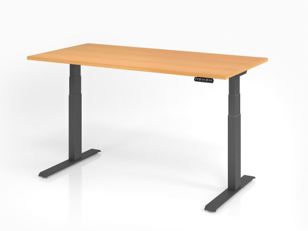 Hammerbacher bureau XDKB16, 160 x 80 cm, blad: beuken, 25 mm dik, ABS dikke rand, rechthoekige vorm, grafiet, VXDKB16/6/G