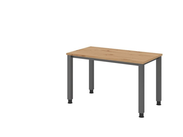 Hammerbacher bureau QS612, 120 x 67 cm, blad: knoestig eiken, 25 mm dik, 4-poots frame in grafiet (vergelijkbaar met RAL 7012), werkhoogte 68,5-81cm, VQS612/R/G