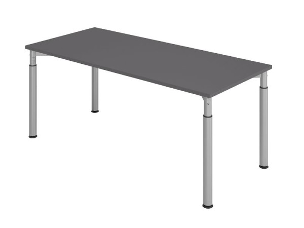Hammerbacher bureau YS19, 180 x 80 cm, blad: grafiet, 25 mm dik, ABS dikke rand, rechthoekige vorm, zilver, VYS19/G/S