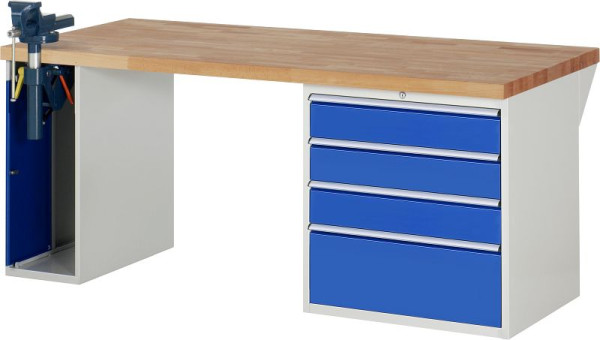 RAU werkbank serie 7000 - modulair ontwerp, 2 onderbouwcontainers (1x bankschroef, 4x lade), 2000x840x900 mm, 03-7610A2-209B4S.11