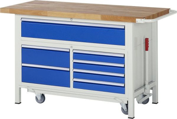 RAU werkbank met neerlaatbaar onderstel serie 8000, drievoudige bodemcontainer (7x lade), 1500x920x700 mm, 05-8921A2-157B4F.11