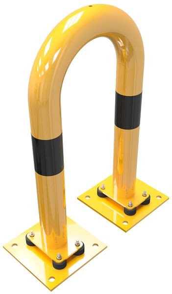 Schake-stootbeschermbeugel elastisch, kantelbare stalen buis Ø 76 mm geel/zwart, totale breedte: 400 mm, hoogte boven de grond: 650 mm, 477_04NPBG