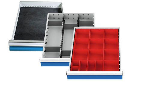 Bedrunka + Hirth scheidingswand assortiment (3-delig) voor lades R 18-24, golfrubber inzet, kleine onderdelen doos, metalen indeling 450 x 600 mm, 500 / 583A