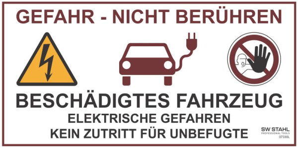 SW stalen plaklabel voor beschadigde elektrische voertuigen, 07330L