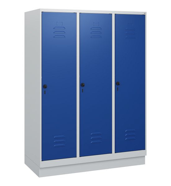 C+P Umkleidespind Classic PLUS, Sockel, 3 Abteile, 1630x1200x500mm, 7035/5010, Drehriegel, 0800205-32 S10003