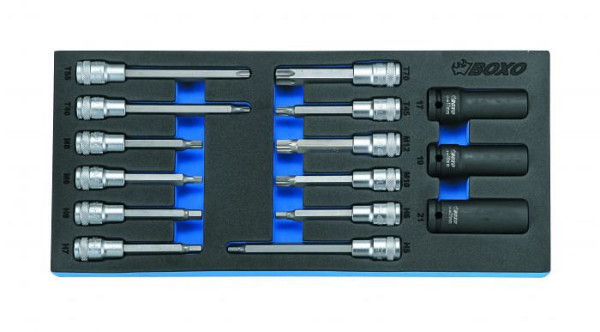 Boxo 1/2" bit dopsleutel en slagmoersleutel set, 15 stuks, VE: 10 stuks, BX039