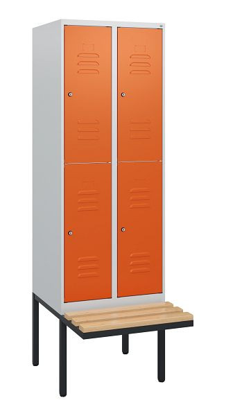 C+P dubbeldekkerkast Classic PLUS, 2 compartimenten, 1950x600x815mm, 7035/2004, cilindersloten, beukenhouten zitlatten, zitting, 0803405-20 S10122