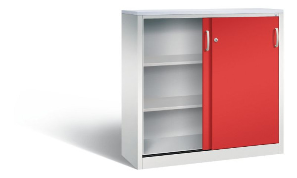 C+P dressoir met schuifdeuren Acurado, H1200xB1200xD400mm, kleur: lichtgrijs / vuurrood, beugelgreep, 3 niveaus, 2047-1200 S10344
