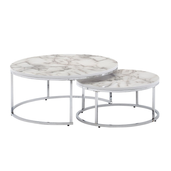 Wohnling salontafel set van 2 wit zilver marmerlook banktafel rond moderne bijzettafel 2 stuks metaal ronde woonkamertafels WL6.509