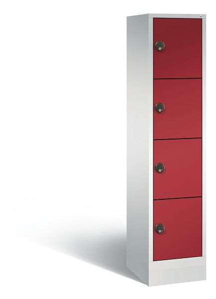 C+P stalen oplaadkast Evolo, 4 compartimenten, H1800B420T500 mm, lichtgrijs/robijnrood, 48020-1204EB S10022