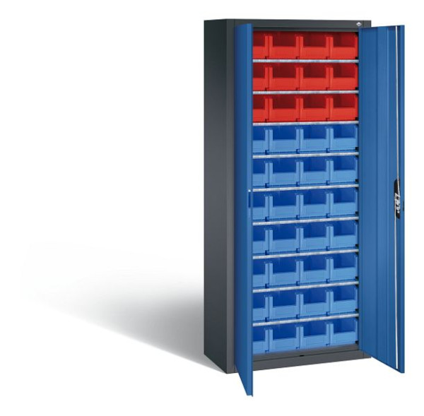 C+P tijdschriftenkast serie 13, H1690xB700xD300mm, kleur: zwartgrijs / gentiaanblauw, verzonken handgreep, 133413-28 S10038