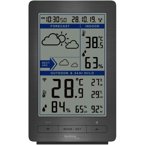 Technoline weerstation, radioklok DCF-77 met handmatige instelmogelijkheid, afmetingen: 94 x 154 x 46 mm, WS 9485