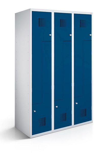 KEMMLIT Z-locker met 3 vakken en 6 deuren 40cm met gesloten bodem, gentiaanblauw 5010, draaibare sluiting, 100182