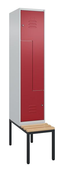 C+P Z-Spind Classic PLUS, mit untergebauter Sitzbank, 2 Abteile, 2120x400x815mm, 7035/3003, Zylinderschlösser, Buche-Sitzleisten, 0800537-122 S10016