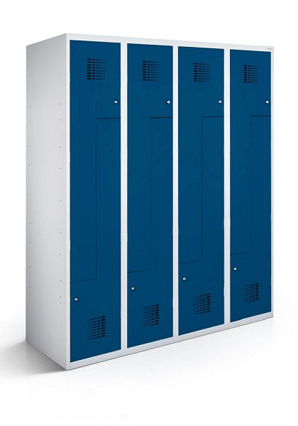 KEMMLIT Z-locker met 4 vakken en 8 deuren 40cm met bank, gentiaanblauw 5010, draaibare sluiting, 100252