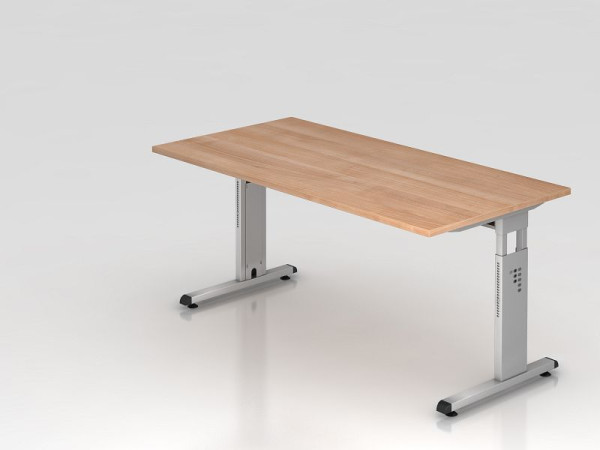 Hammerbacher bureau C-poot 160x80cm walnoot/zilver, werkhoogte 65-85 cm, VOS16/N/S