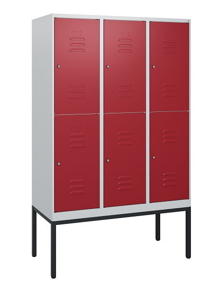 C+P Doppelstöckiger Spind Classic PLUS, Gestell, 3 Abteile, 1950x1200x500mm, 7035/3003, Zylinderschlösser, 0803305-32 S10031