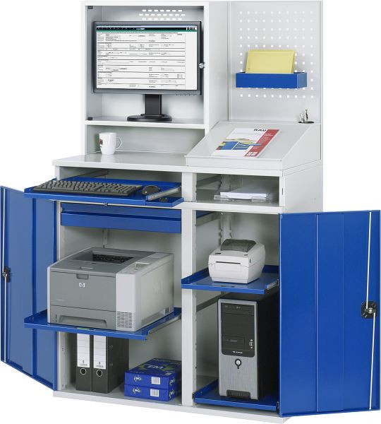 RAU computerkast - model 68, B1100xD520xH1770mm, monitorbehuizing B650 x D250 x H710mm, middensteun voor het verdelen van de inbouwbreedte, 07-1100T-M68-MG2.11