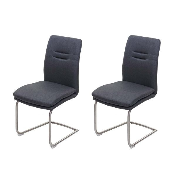Mendler set van 2 eetkamerstoelen HWC-H70, keukenstoel sledestoel, stof/textiel geborsteld RVS, donkergrijs, 73931