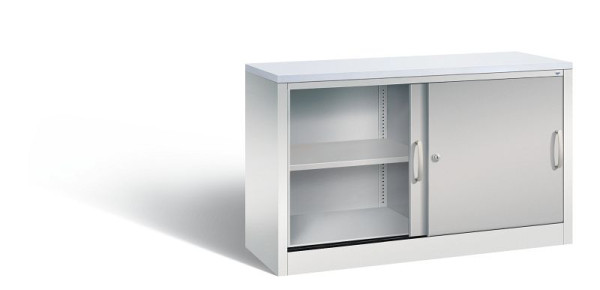 C+P dressoir met schuifdeuren Acurado, H720xB1200xD400mm, kleur: lichtgrijs/wit aluminium, beugelgreep, 2 niveaus, 5723-00 S10377