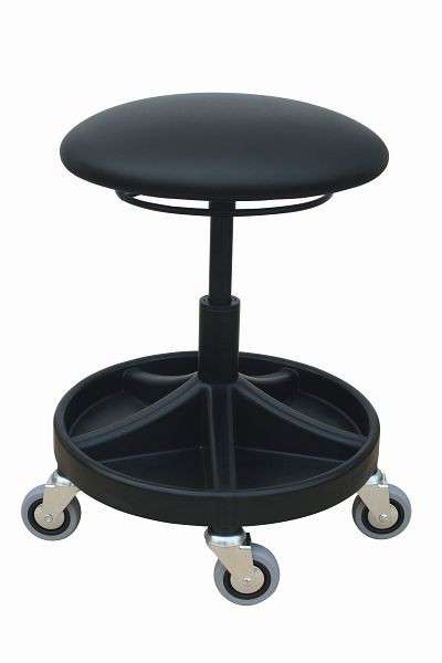 Lotz Universal draaikruk Werkkruk met opbergsysteem voor gereedschap, zitting zwart kunstleer, paddestoelvorm, zithoogte 490-620 mm, 3528.17