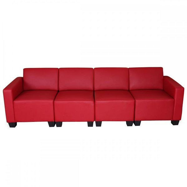 Mendler Modular 4-zits bank Couch Lyon, kunstleer, rood, 2x21691+21695+21698