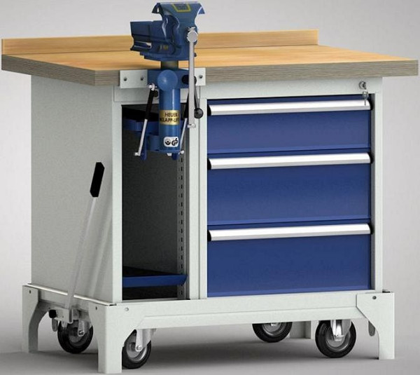 KLW mobiele standaard werkbank - 1000 x 700 x 866 mm L x B x H, WS795N-1000M40-E7037